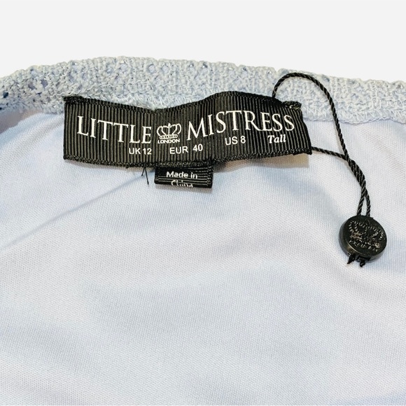 Little Mistress Baby Blue “Ellen” Crochet Lace Bardot Midaxi Dress - Picture 10 of 10